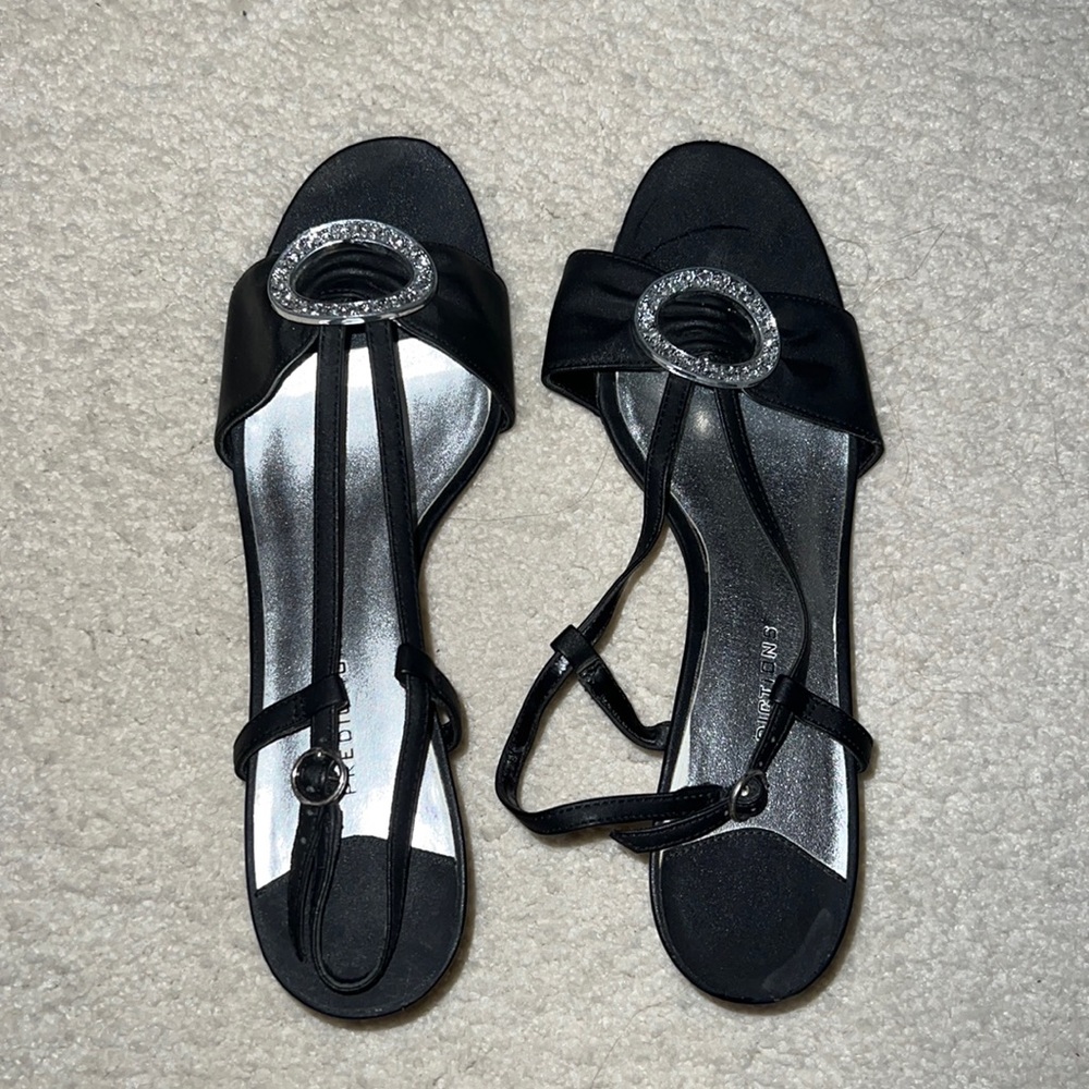 Predictions strappy sandals kitten heels black with silver jewel buckle